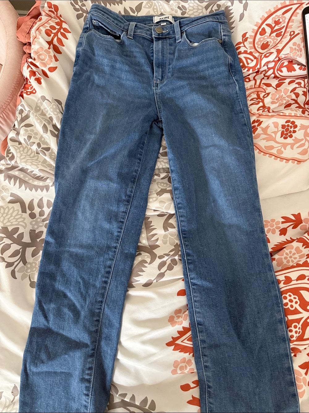 PAIGE Straight-Leg Jeans in Medium Blue Denim